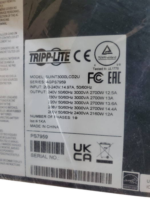 Tripp Lite SUINT3000LCD2U 208/230V 3000VA 2700W UPS | New Open Box