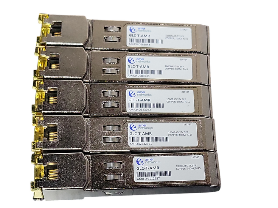 Lot of 5x Amer networks GLC-T-AMR 1000BASE-TX SFP Modules _