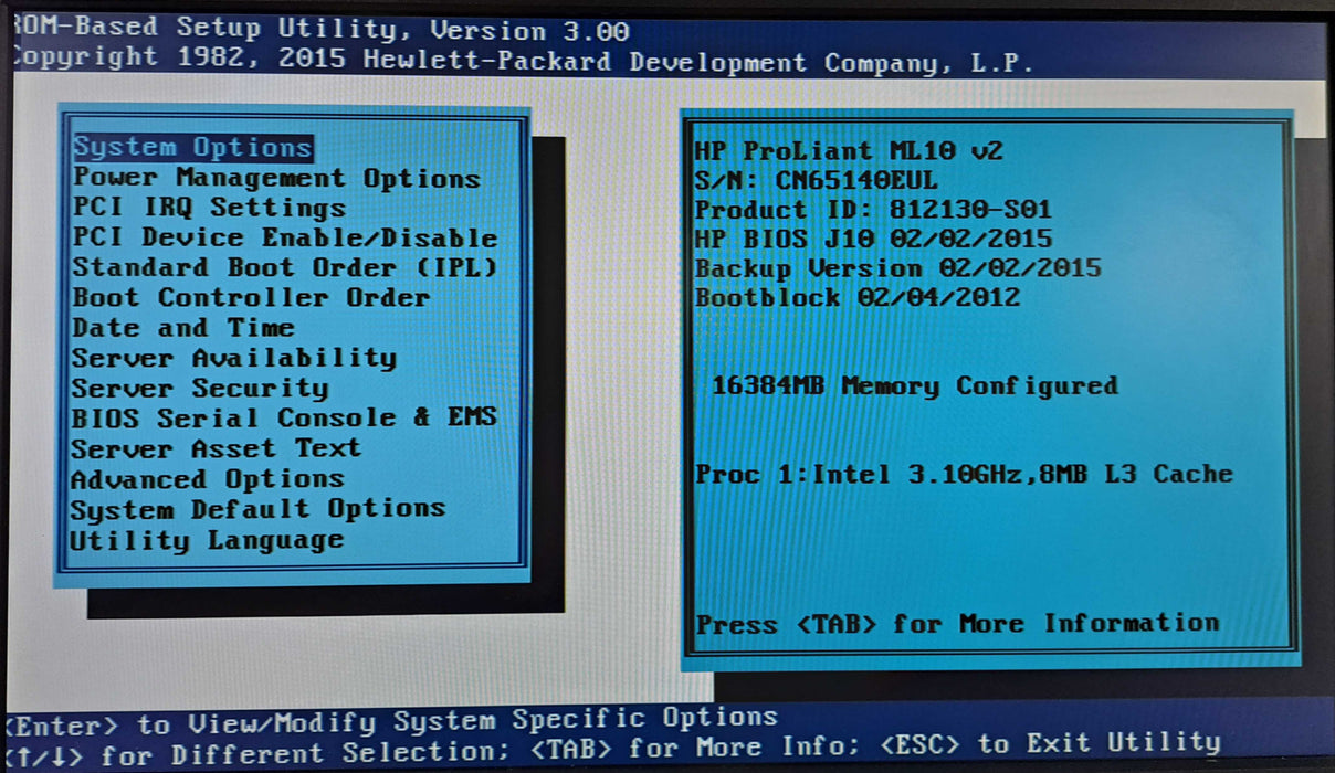 HP ProLiant ML10 V2 | Xeon E3-1220 v3 @3.10GHz, 16GB Ram, B120i RAID