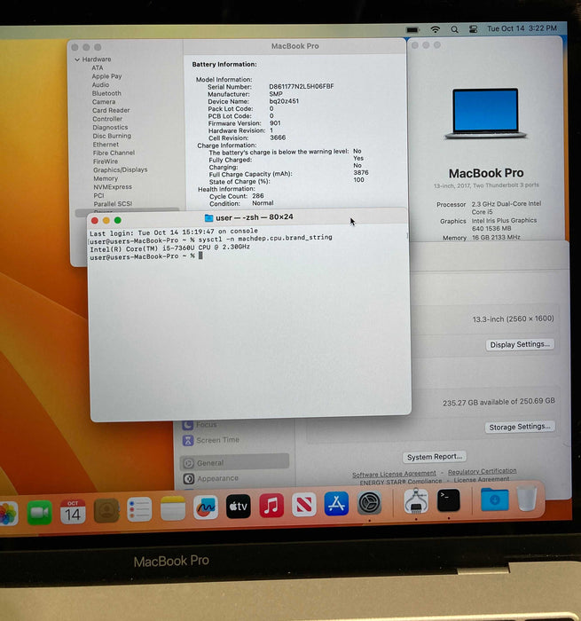 Apple MacBook Pro 13" 2017 i5-7360U 16GB RAM 256GB SSD French Keyboard READ