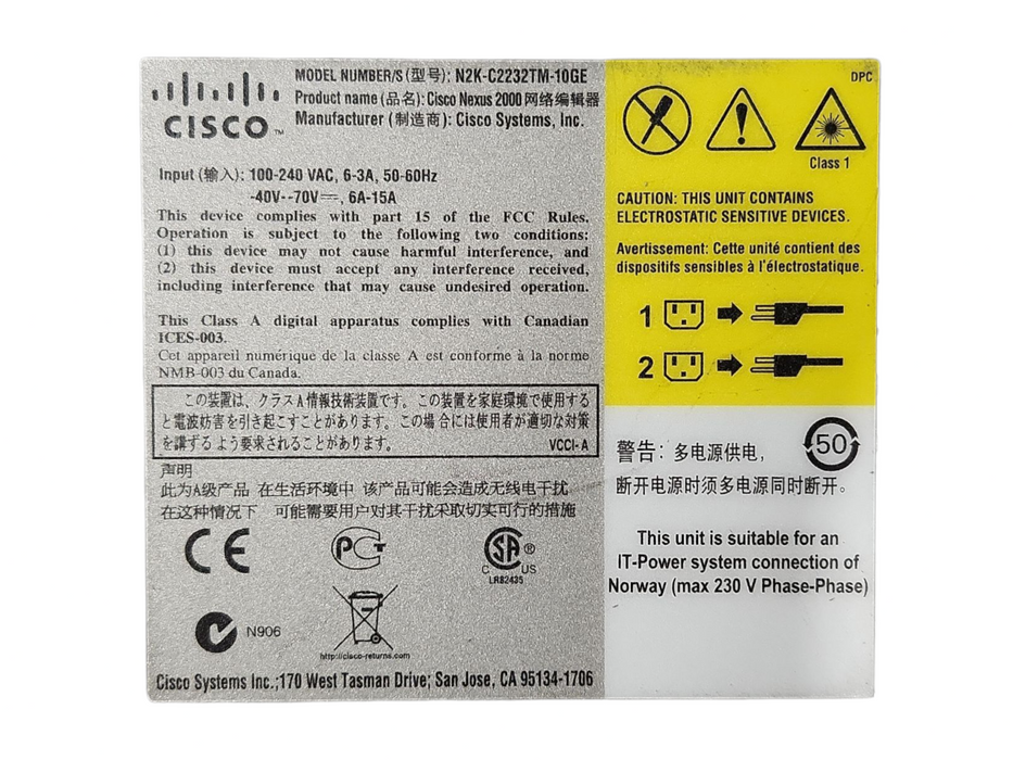 Cisco Nexus N2K-C2232TM-10GE 32-Port 10GbE Fabric Extender w/ N2K-M2800P Q