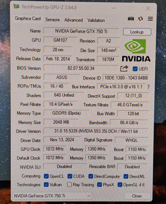 ASUS GeForce 750 Ti 2GB GDDR5 Graphics Card GTX750TI-OC-2GD5