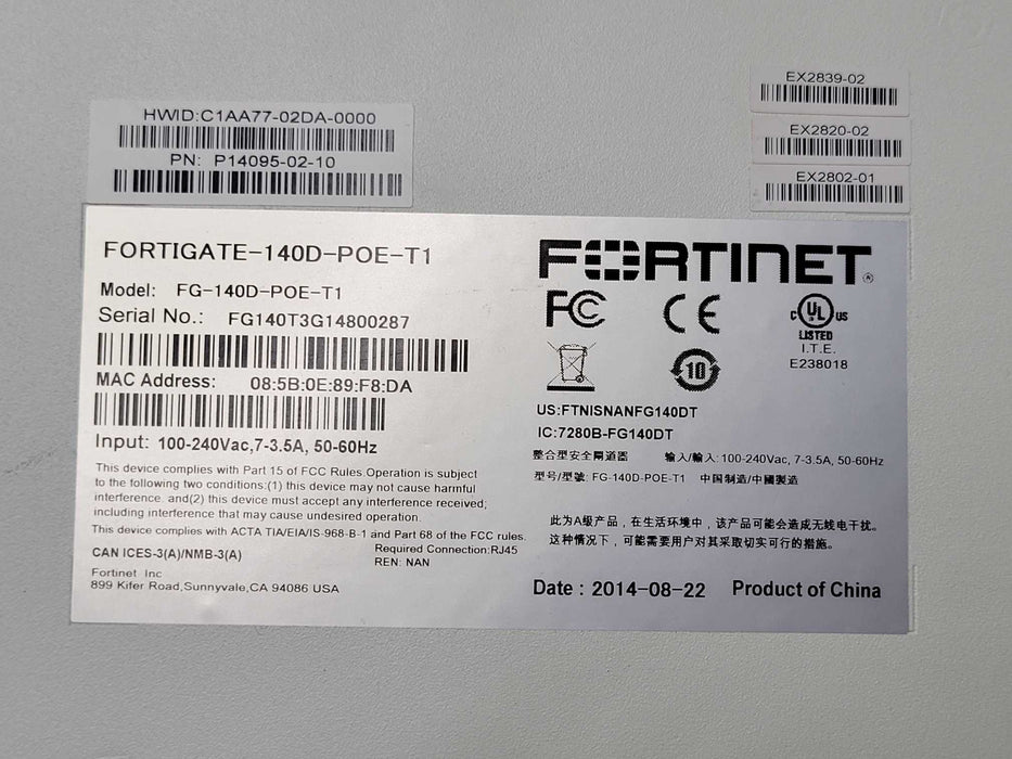 Fortinet FG-140D-POE-T1 Fortigate 36-Port SSL POE Firewall P14095-02-10 _