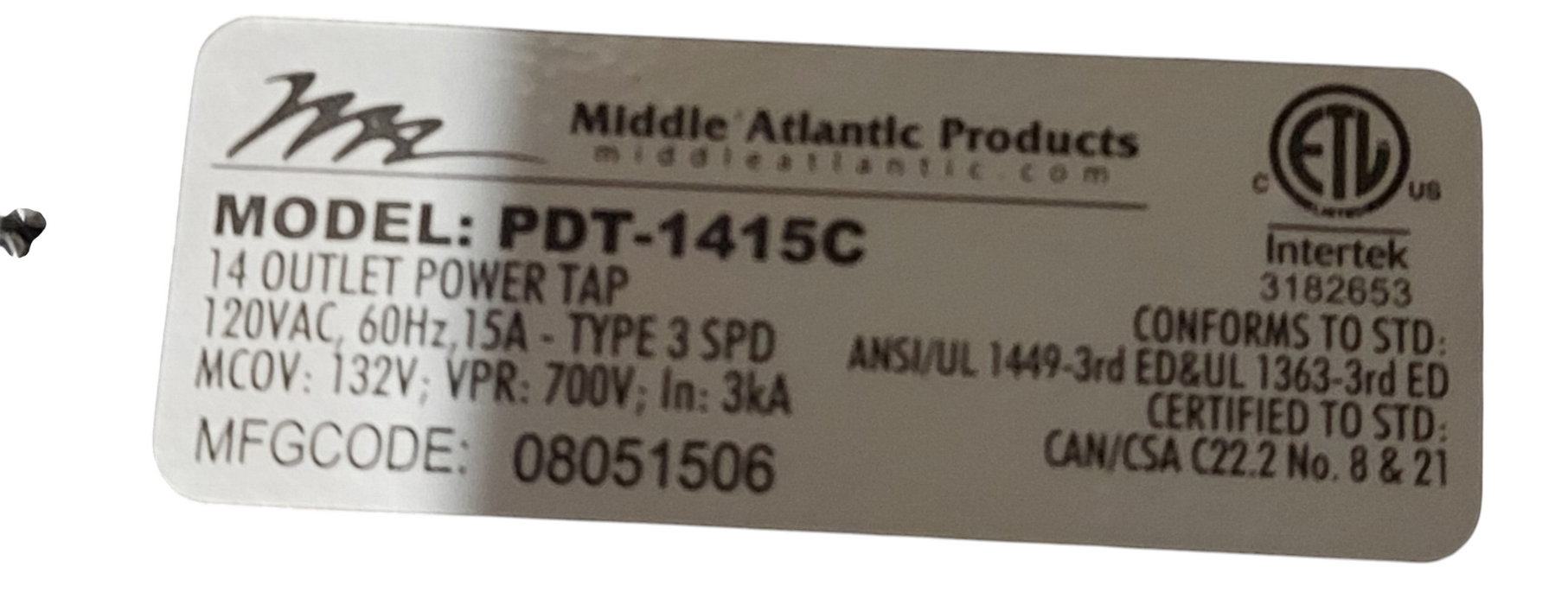 LOT 3x Middle Atlantic PDT‑1415C 15A 14‑Outlet Rack Power Strip