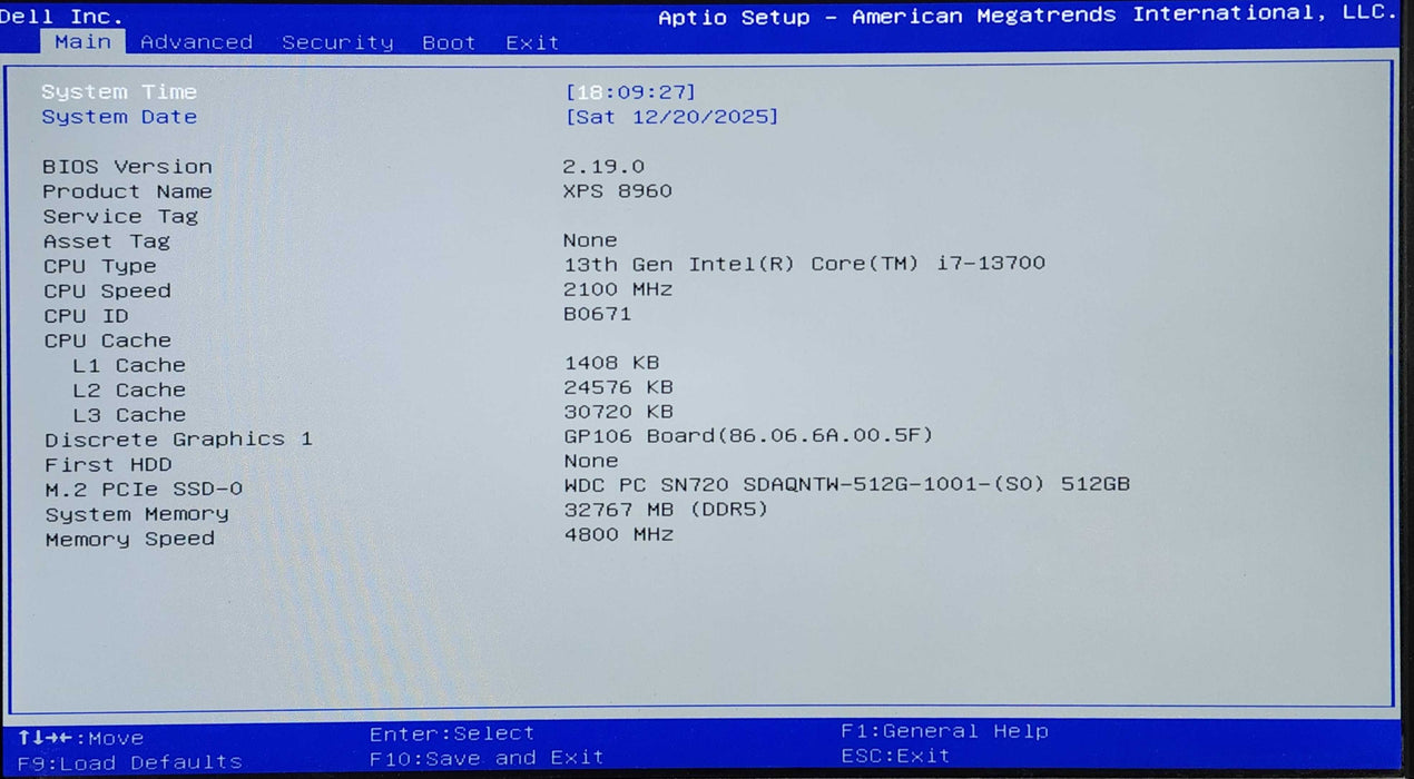 Dell XPS 8960 Tower, i7-13700, 32GB DDR5, 512GB NVMe, GTX 1060, WiFi
