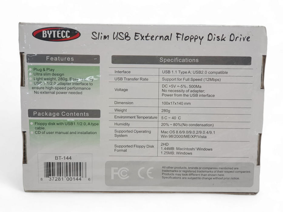 Bytecc BT144 USB 2.0 Data External Floppy Disk Drive -