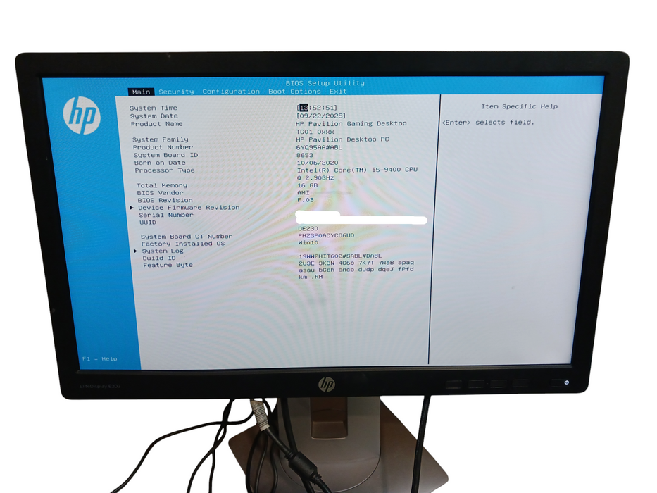 HP Pavillion Gaming Desktop TG01-0019 i5-9400 2.90GHz 16GB DDR4 GTX 1650