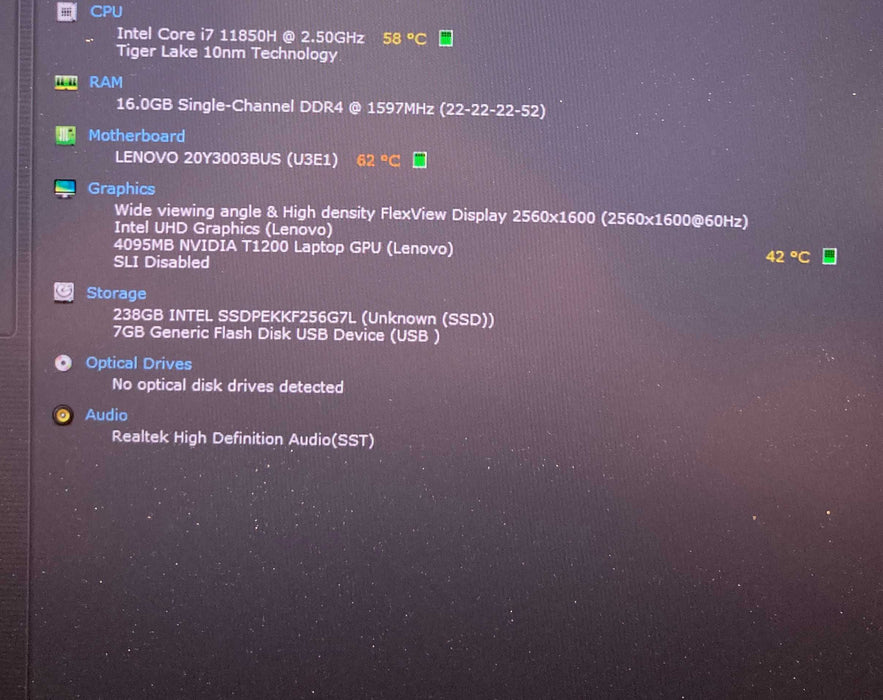 Lenovo ThinkPad P1 Gen 4 i7-11850H@2.5GHz T1200 4GB GPU 16GB RAM 256GB SSD   Lap200
