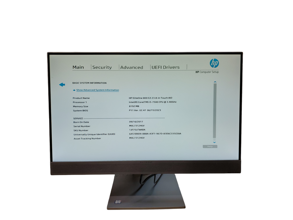 HP EliteOne 800 G3 AiO 23.8" Intel i5-7500@3.40ghZ 8GB NO-HDD/SSD