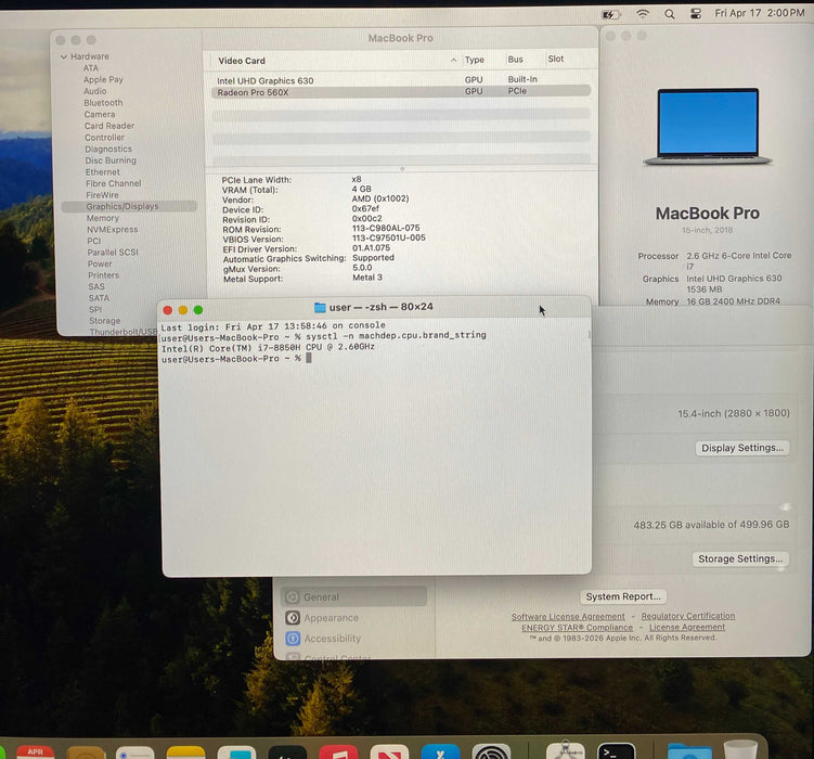 Apple MacBook Pro 15 2018 i7-8850H Radeon Pro 560X 16GB RAM 512GB SSD READ!