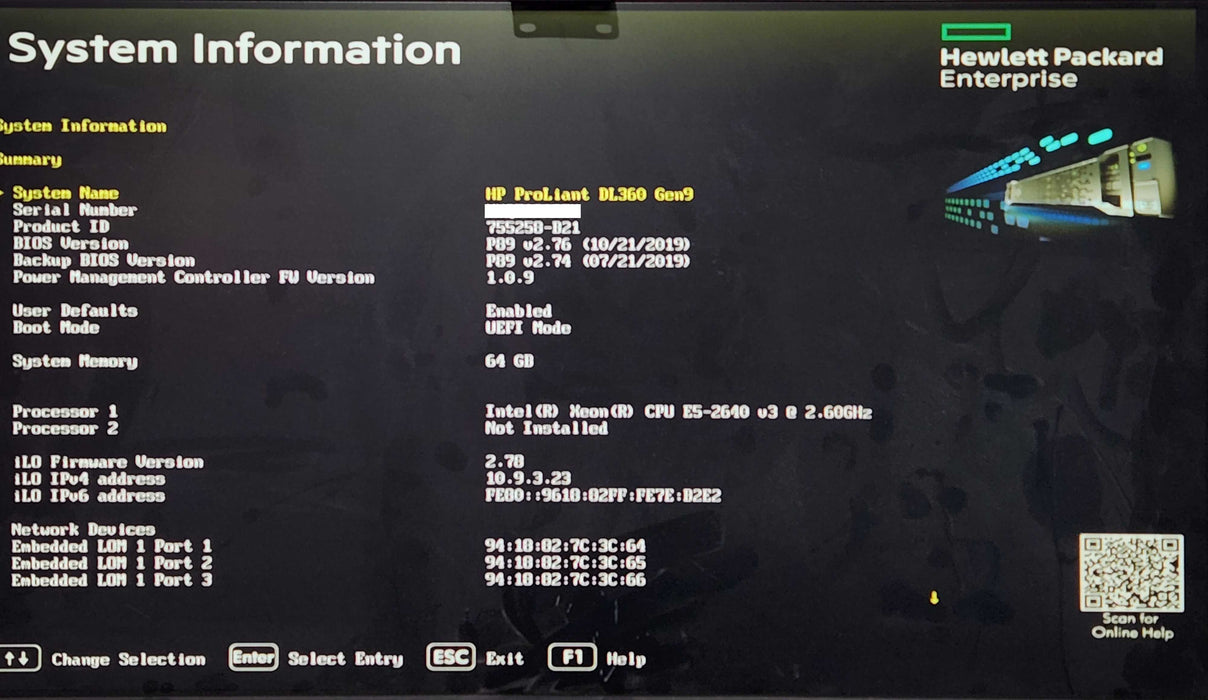 HP ProLiant DL360 Gen9 1U 8x2.5", Xeon E5-2640 v3 2.60GHz, 64GB RAM, P440ar