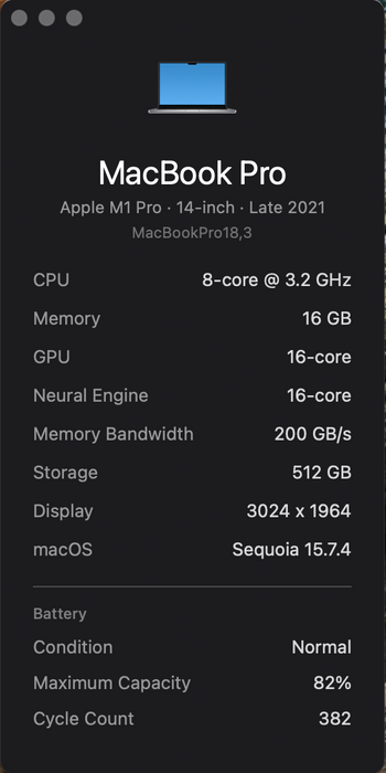 Apple MacBook Pro 2021 14" A2442 M1 Pro 16GB RAM 512GB Storage