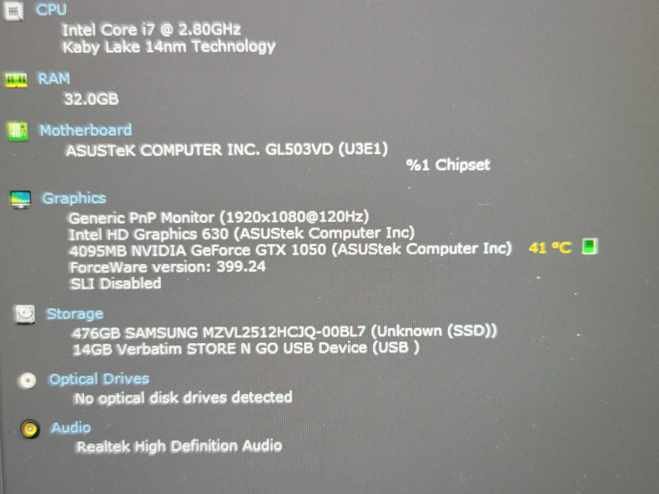 Asus ROG Strix GL503V i7-7700HQ 32GB DDDR4 GTX 1050 512GB SSD READD!! β Lap200