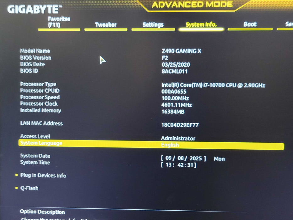 Custom/gigabyte tower PC, Core I7-10700 2.90GHz, 16GB DDR4, 540W PSU _