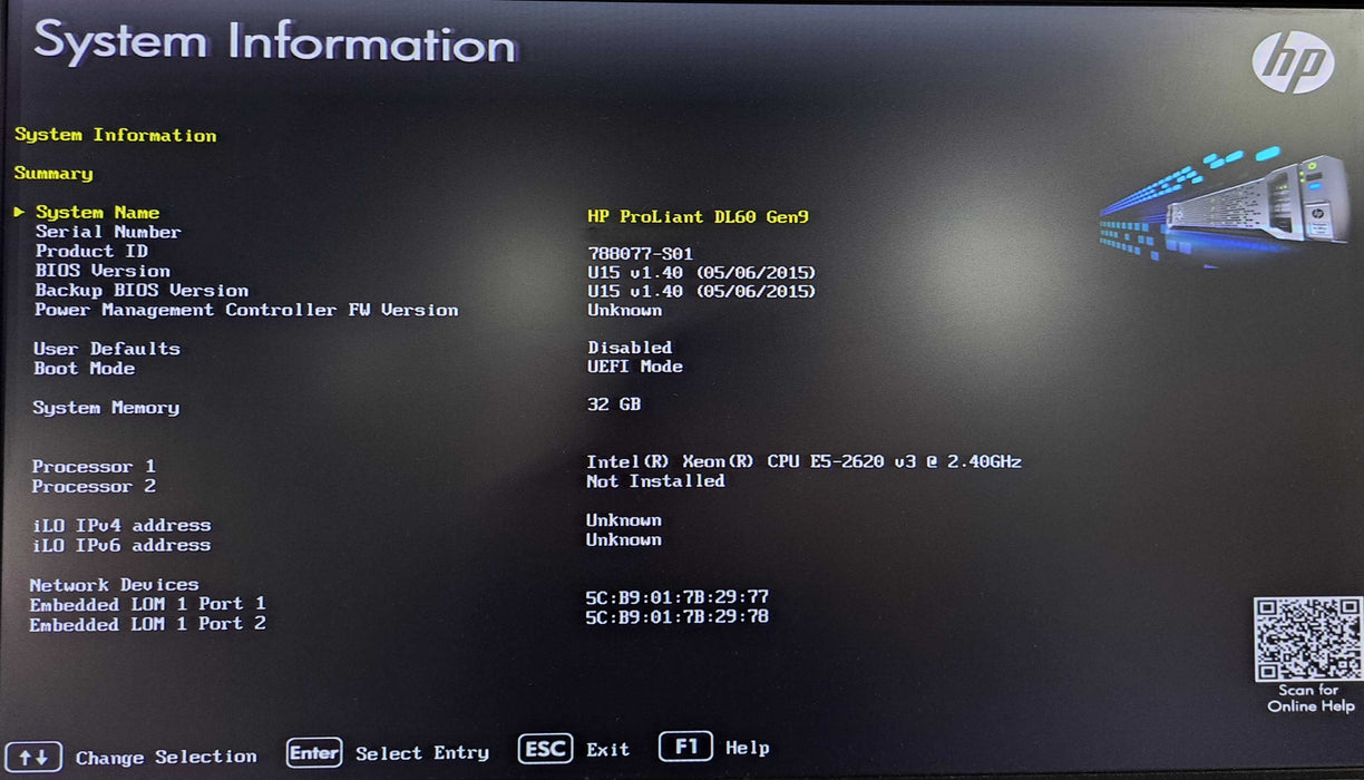 HP ProLiant DL60 Gen9 4x 3.5" | Xeon E5-2620 v3 @2.40GHz, 32GB DDR4, B140i