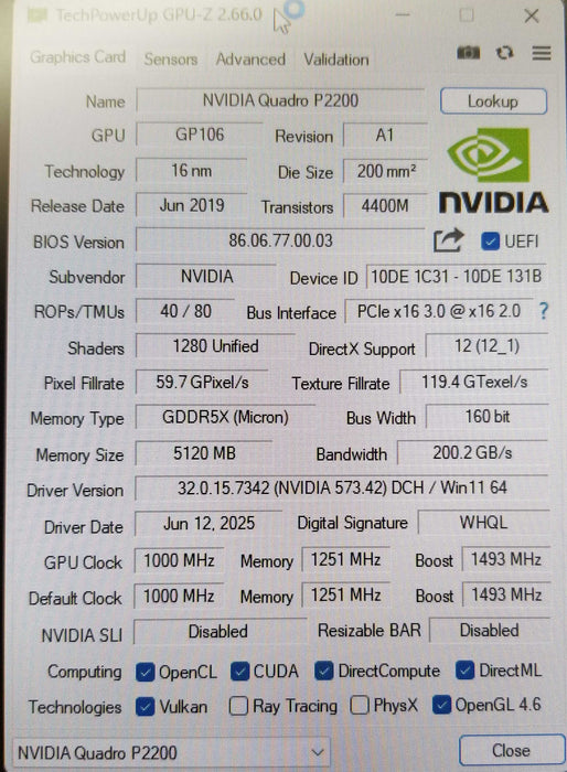 Nvidia Quadro P2200 5GB GDDR5X - Graphics Card 4x DP