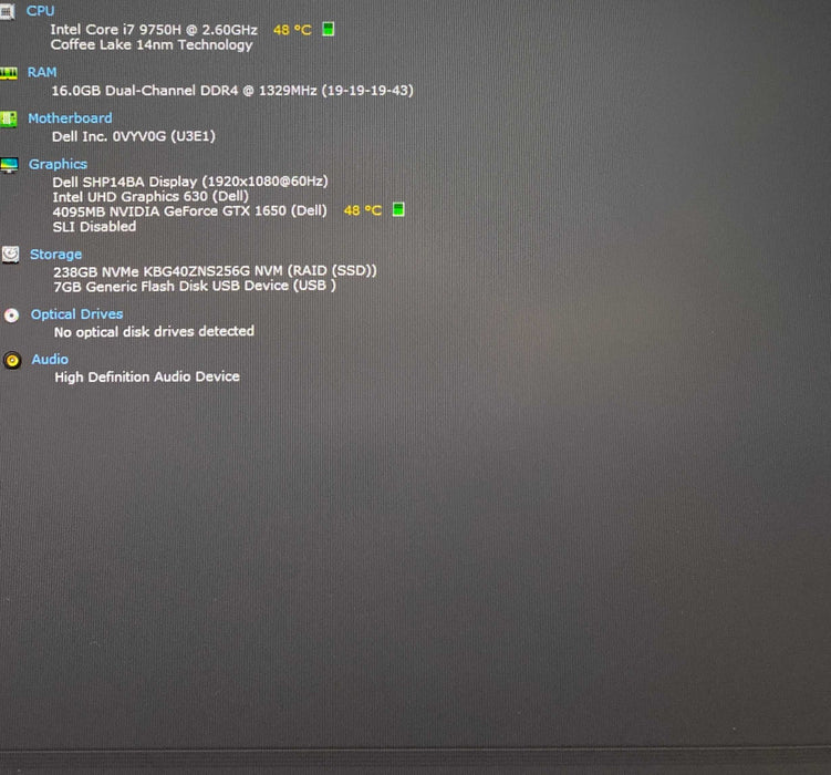 Dell XPS 15 7590 15" i7-9750H GTX1650 4GB GPU 16GB RAM 256GB SSD Q Lap200