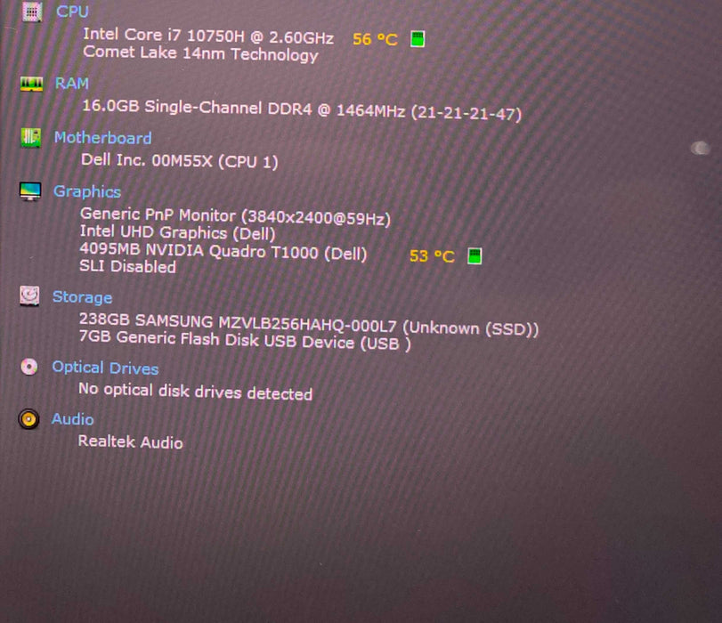 Dell Precision 5550 4K TOUCH i7-10750H QUADRO T1000 4GB GPU 16GB 256SD READ  Lap200