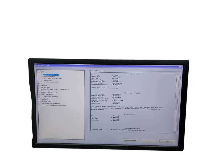 Dell OptiPlex 3080 SFF i5 - 10505 @ 3.20GHz 16GB DDR4 Ram No HDD  θ