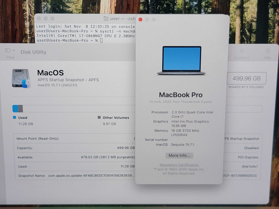 Apple Macbook Pro 2020 13" 4-Core i7-1068NG7 @ 2.3GHz 16GB DDR4 500GB SSD