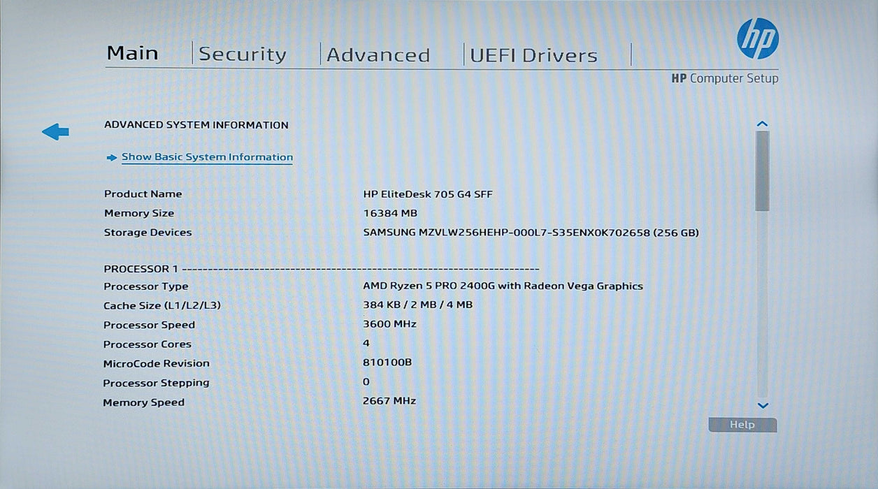 HP EliteDesk 705 G4 SFF, Ryzen 5 PRO 2400G, 16GB DDR4, 256GB NVMe Q