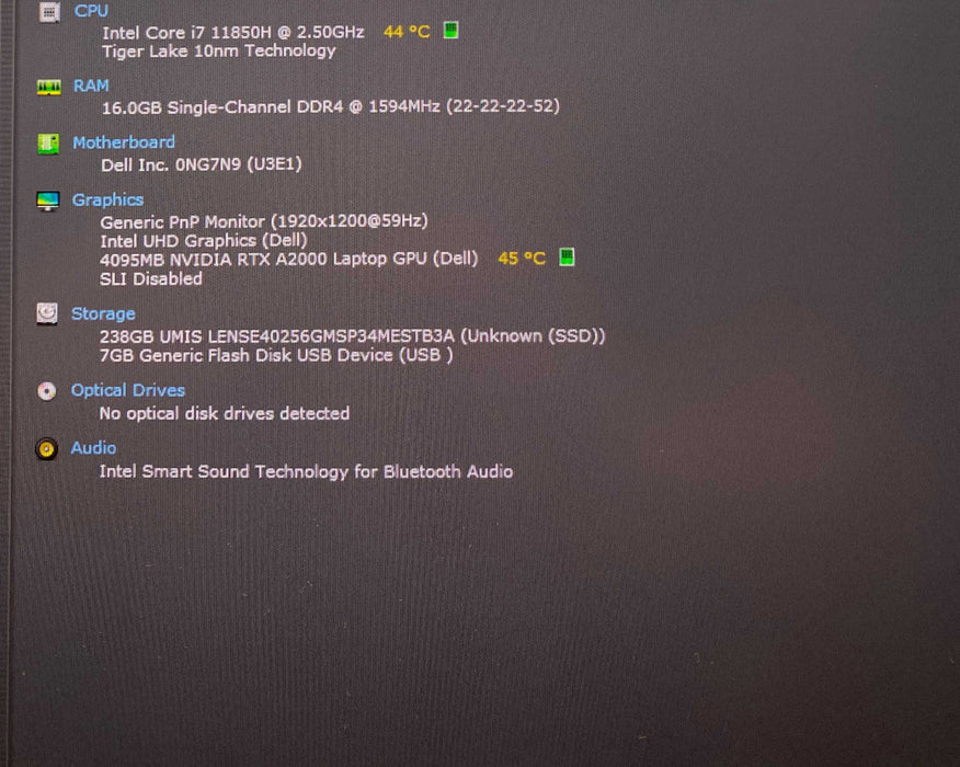 Dell Precision 5560 i7-11850H RTX A2000 4GB GPU 16GB RAM 256GB SSD READ  Lap200