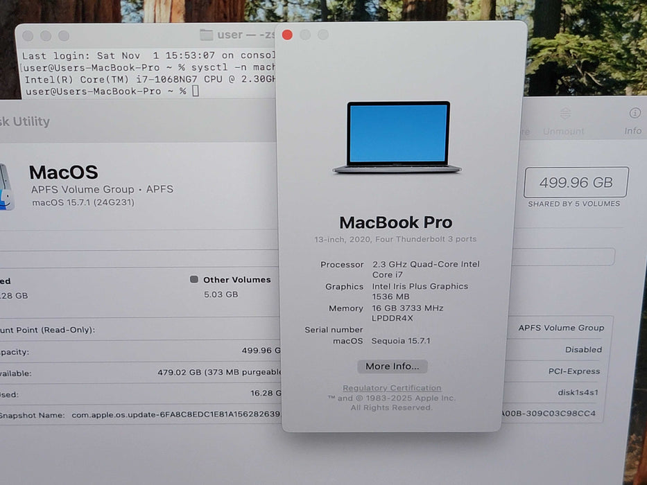 Apple Macbook Pro 2020 13" 4-Core i7-1068NG7 @ 2.3GHz 16GB DDR4 500GB SSD