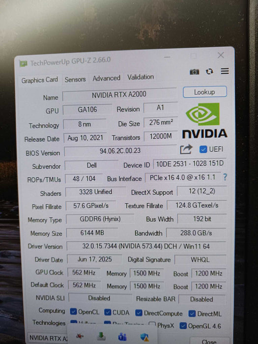 NVIDIA Quadro RTX A2000 6GB GDDR6 GPU Graphics Card
