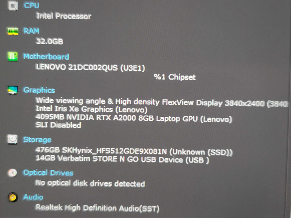 Lenovo ThinkPad P1 Gen 5 i7-12700H 32GB DDR4 RTX A2000 512GB NVMe READ !  β Lap200