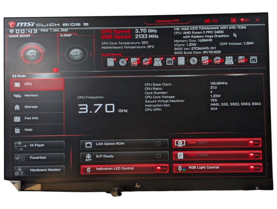 MSI MAG X570 Tomahawk WiFi AMD Ryzen 5 PRO 3400G 16GB RAM Combo  -
