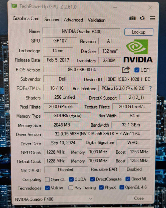 Nvidia Quadro P400 2GB GDDR5 Low Profile Graphics Card | 3x MiniDP