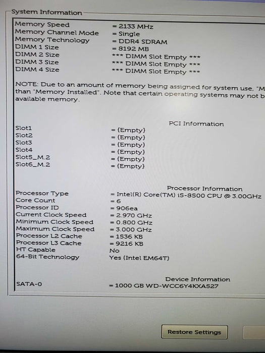 Dell Optiplex 5060 SFF Desktop i5-8500@3.00GHz 8GB Ram 1TB HDD NO OS