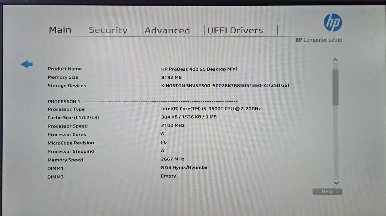 HP ProDesk 400 G5 Mini | Intel Core i5-9500T, 8GB DDR4, 256GB NVMe, Wi-Fi )