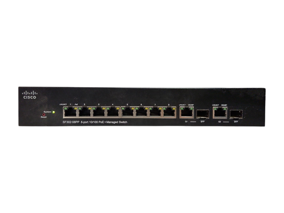 Cisco SF302-08PP 8-Port 10/100 PoE+ Managed Switch