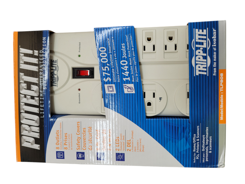 LOT 5X Tripp Lite TLP808 Surge Suppressor 8 Outlets 8 ft Cord 1440  Q