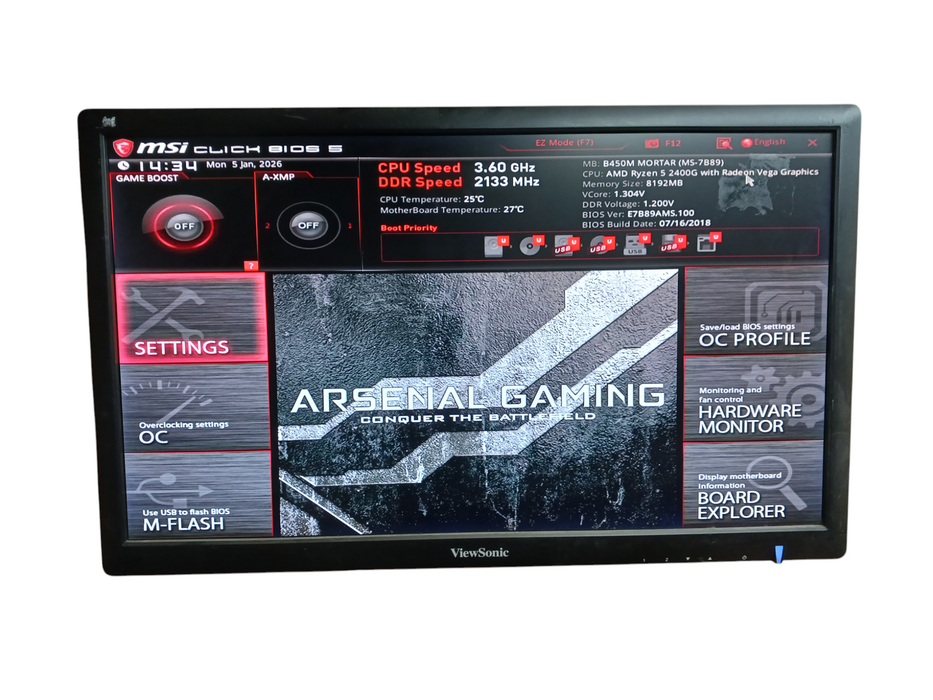 Cooler Master Custom PC Ryzen 5 2400G MSI B450 Mortar 8GB DDR4 No HDD