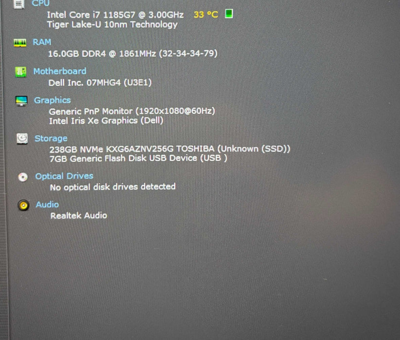 Dell Latitude 7320 i7-1185G7@3GHz 16GB RAM 256GB SSD  Lap200