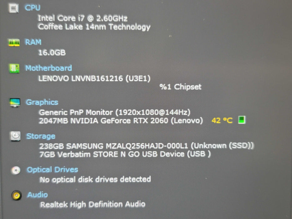 Lenovo Legion Y540-15IRH i7-9750H 16GB DDR4 RTX 2060 256GB SSD READ  β Lap200