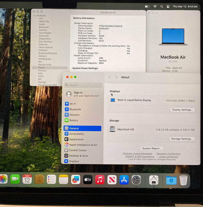 Apple MacBook Air 13 M2 2022 Space Gray 8GB RAM 256GB SSD No Power Adapter