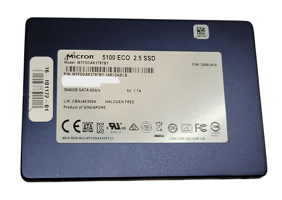3.84TB SATA 2.5" 7mm 6Gb/s Micron 5100 ECO TCG-E SSD - MTFDDAK3T8TBY Q+