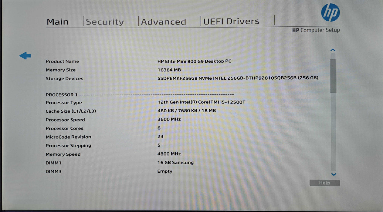HP Elite Mini 800 G9 Desktop | Intel i5-12500T, 16GB DDR5, 256GB NVMe, Wi-Fi )