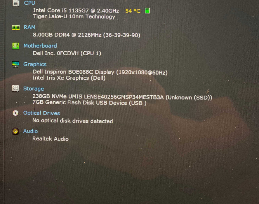 Dell Inspiron 7306 TOUCH Core i5-1135G7@2.40GHz 8GB RAM 256GB SSD  Lap200