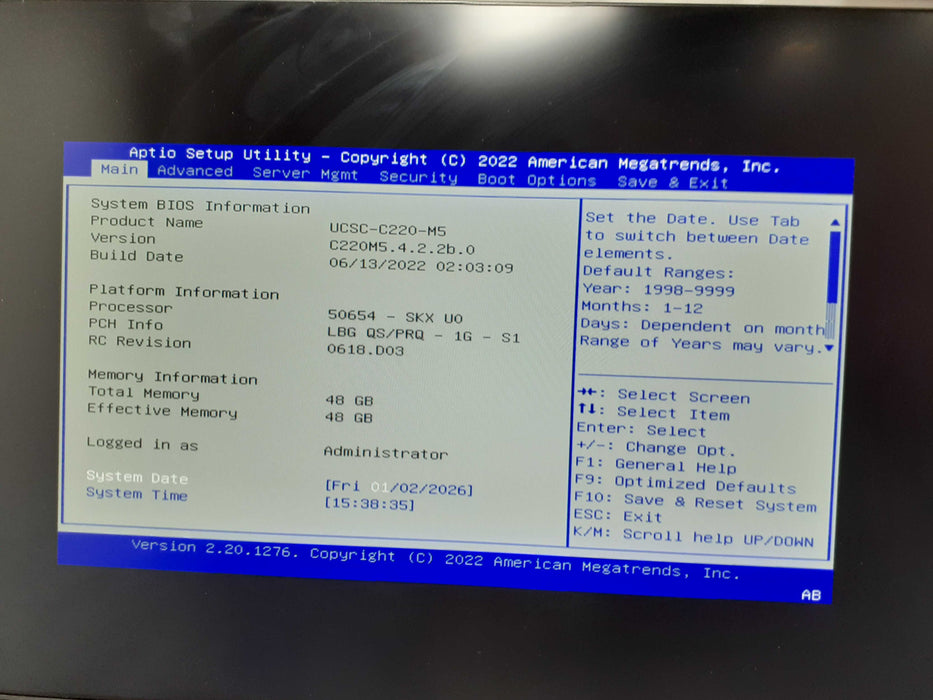 Cisco UCS C220 M5SX - 1x Xeon Silver 4114 @2.20GHz 48GB DDR4, NO HDD, AVAGO