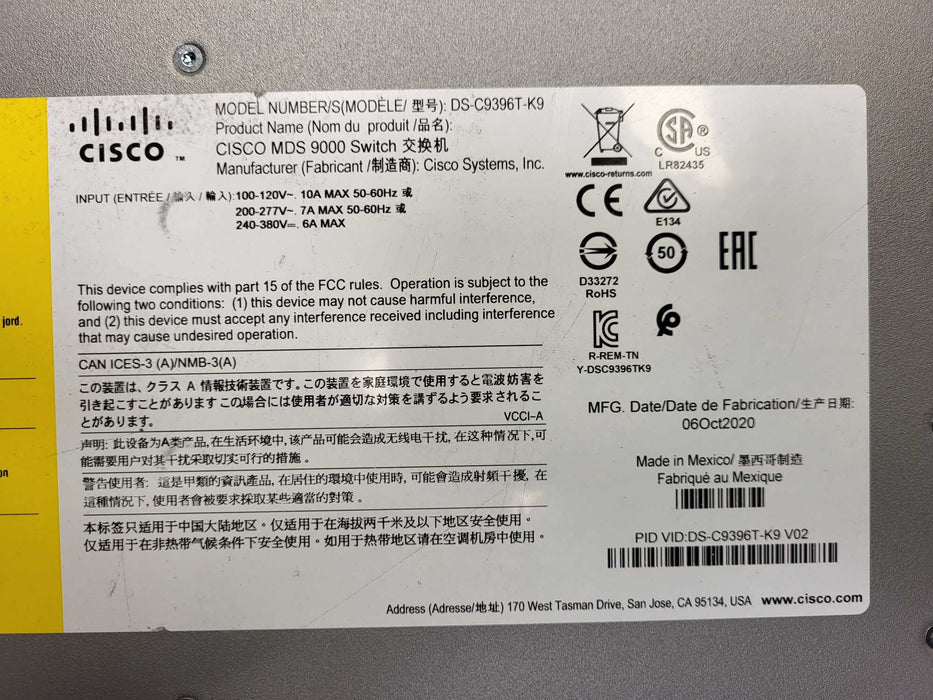 Cisco DS-C9396T-96ETK9 MDS 32G Fibre Channel switch, 96 Active Port, M9XT-F $