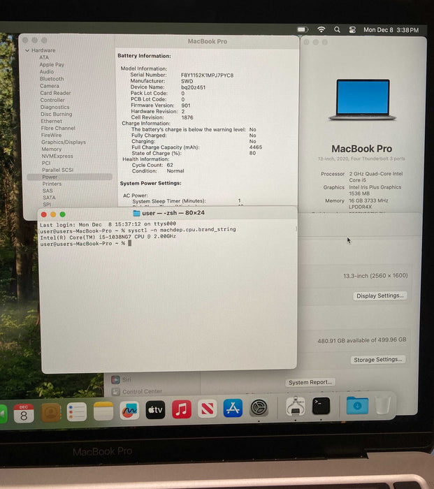 Apple MacBook Pro 13-inch 2020 i5-1038NG7@2.0GHz 16GB RAM 512GB SSD