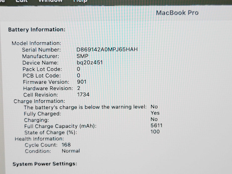 Apple Macbook Pro 2019 15" 6-Core i7-9750H @ 2.6GHz 16GB DDR4 250GB SSD (