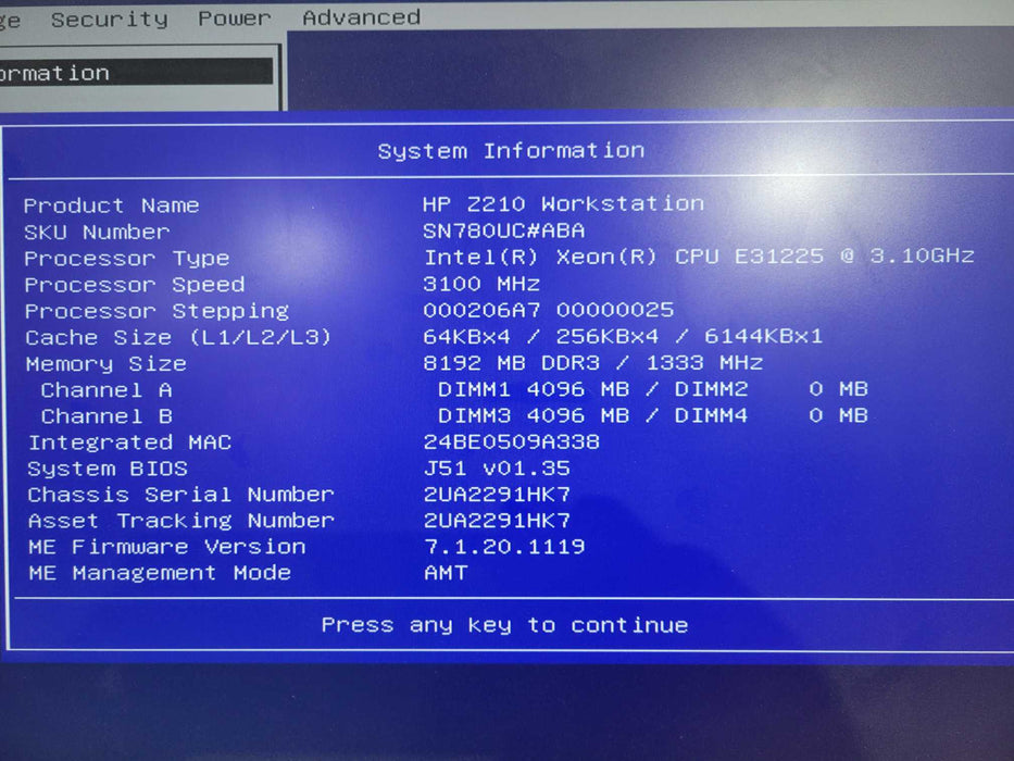 HP Z210 Workstation 1x Xeon E31225  @ 3.10GHz 8GB 3.5" !
