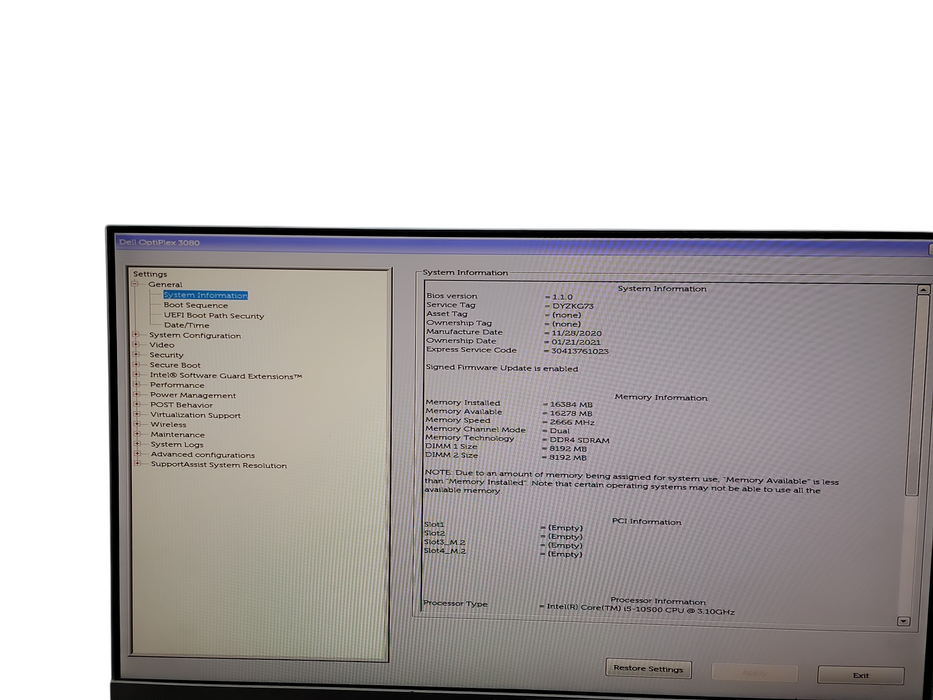 Dell OptiPlex 3080 SFF i5 - 10500 @ 3.10GHz 16GB DDR4 Ram  θ