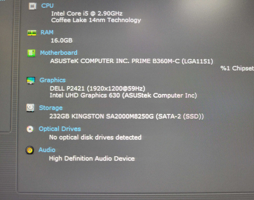 Custom Tower PC, Core I5-9400 2.90GHz, 16GB DDR4, 250GB SSD, 450W PSU _