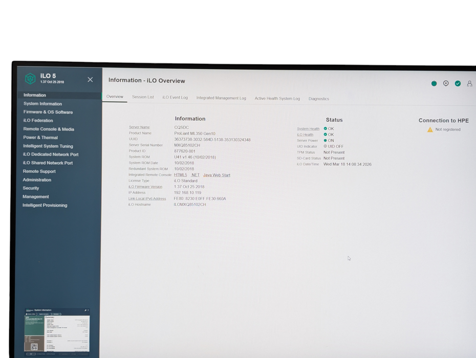 HPE ProLiant ML350 Gen10 Intel Xeon GOLD 6138 16GB RAM -